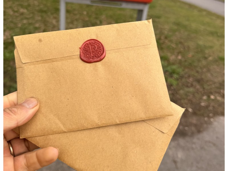 Envelope at the postbox, on its way to you